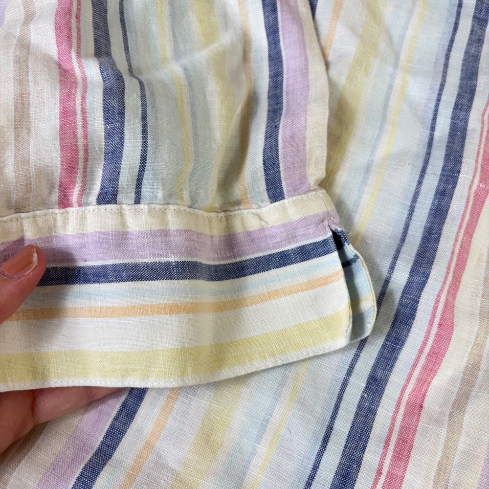 Chicos No Iron Linen Striped Button Down Shirt Womens 2 L 12/14 Mul 3/4 Sleeve - Picture 5 of 9